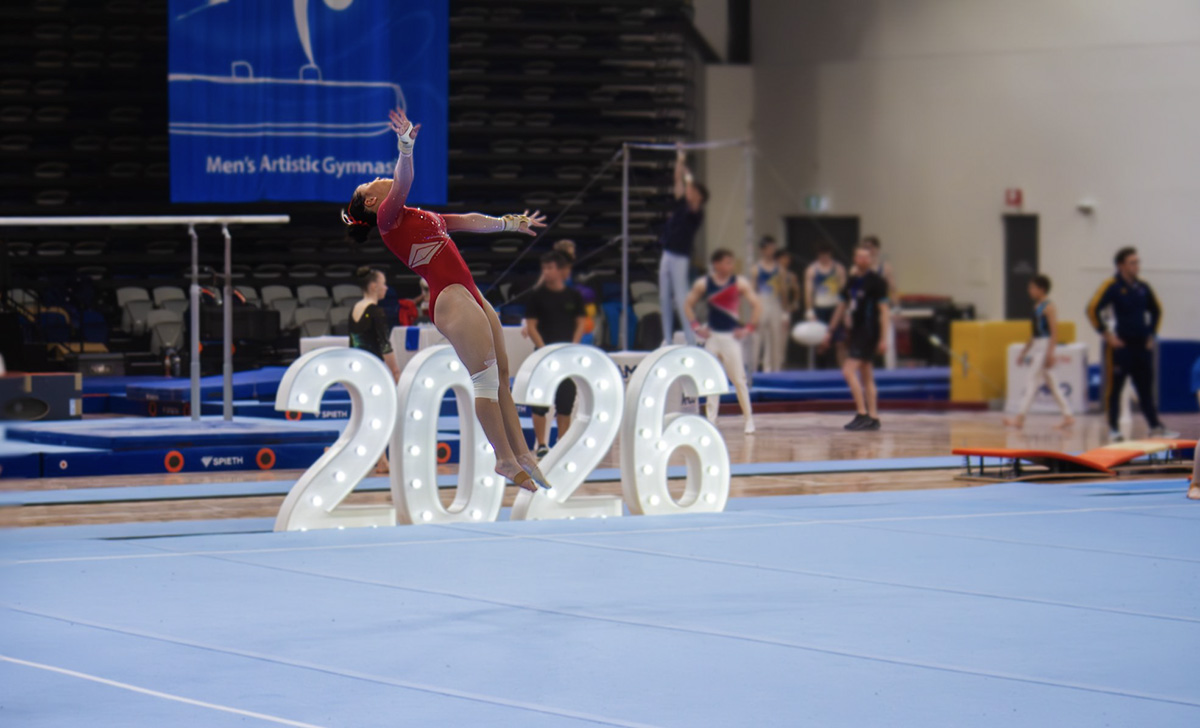 A gymnast performing floor exercise
