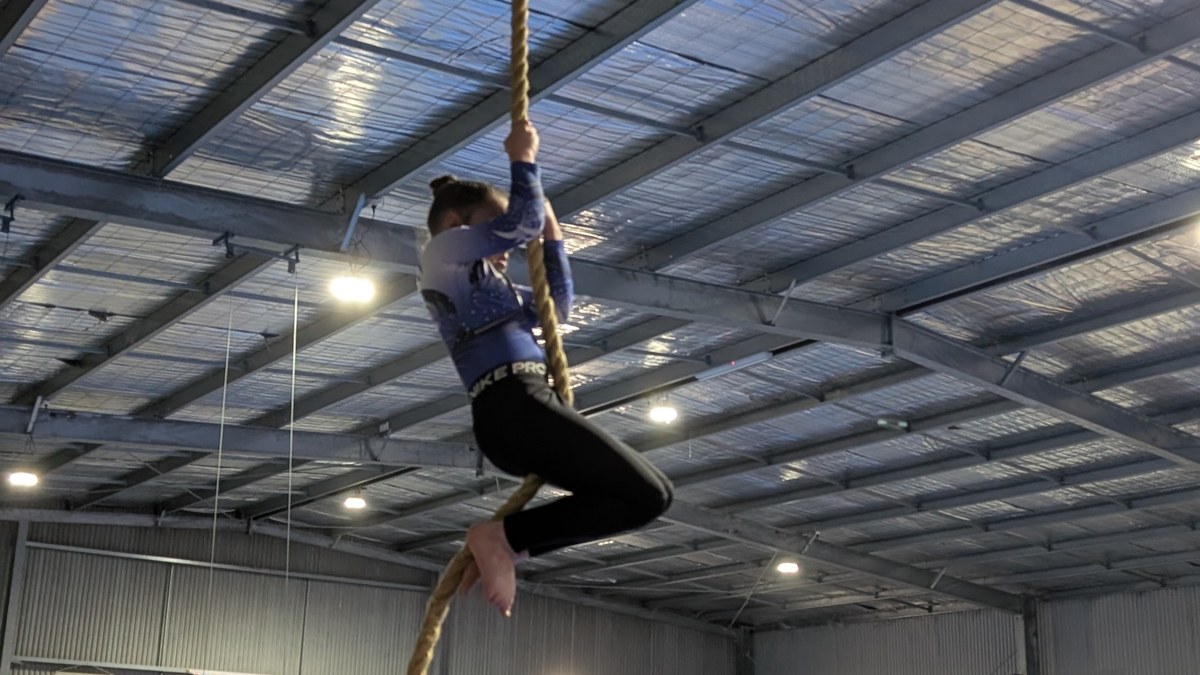 Rope climb conditioning at Eureka Gymnastics Club